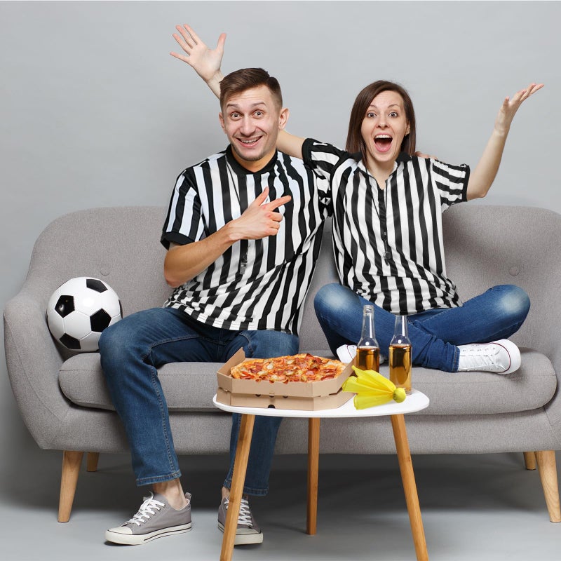 Syhood Men 's Referee Shirt Stripe Umpire Jersey  Penalty Flag and Whistle for Football Soccer Sports and Halloween Cosplay(Large) - Image 4